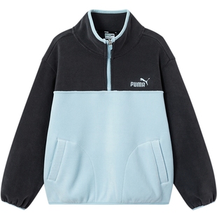 PUMA彪马童装新款儿童加绒卫衣男童女童摇粒绒卫衣立领半拉链外套