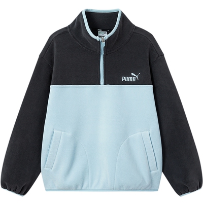 PUMA彪马童装新款儿童加绒卫衣男童女童摇粒绒卫衣立领半拉链外套