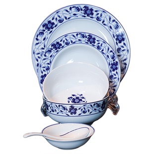 红叶瓷器景德镇碗碟盘套装家用餐具62头国韵牡丹陶瓷送礼青花中式