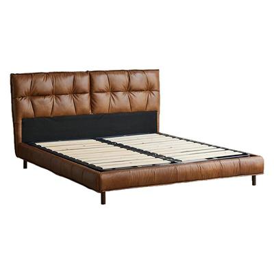 苯胺皮头层牛皮软包床复古双人床