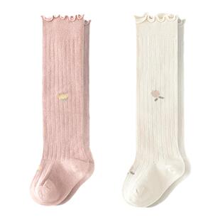 汤尼倍儿婴儿长筒袜子春款初生女宝宝碎花边袜新生儿高筒护脚长袜