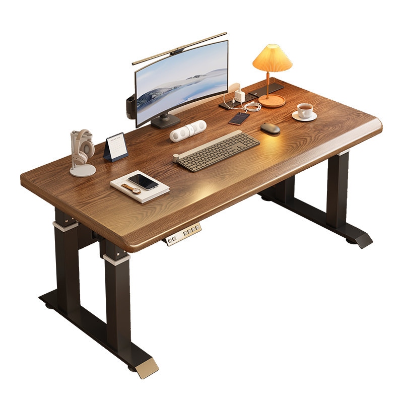 实木电动升降桌家用卧室四立柱电脑桌子办公桌可升降智能书房书桌