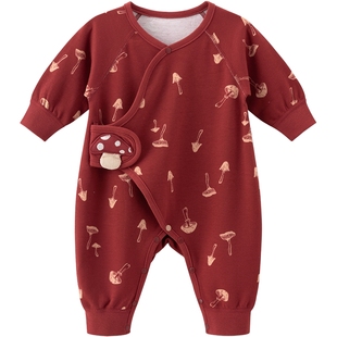 初生婴幼儿连体衣春秋季纯棉a类和尚服新生宝宝睡衣哈衣红色满月