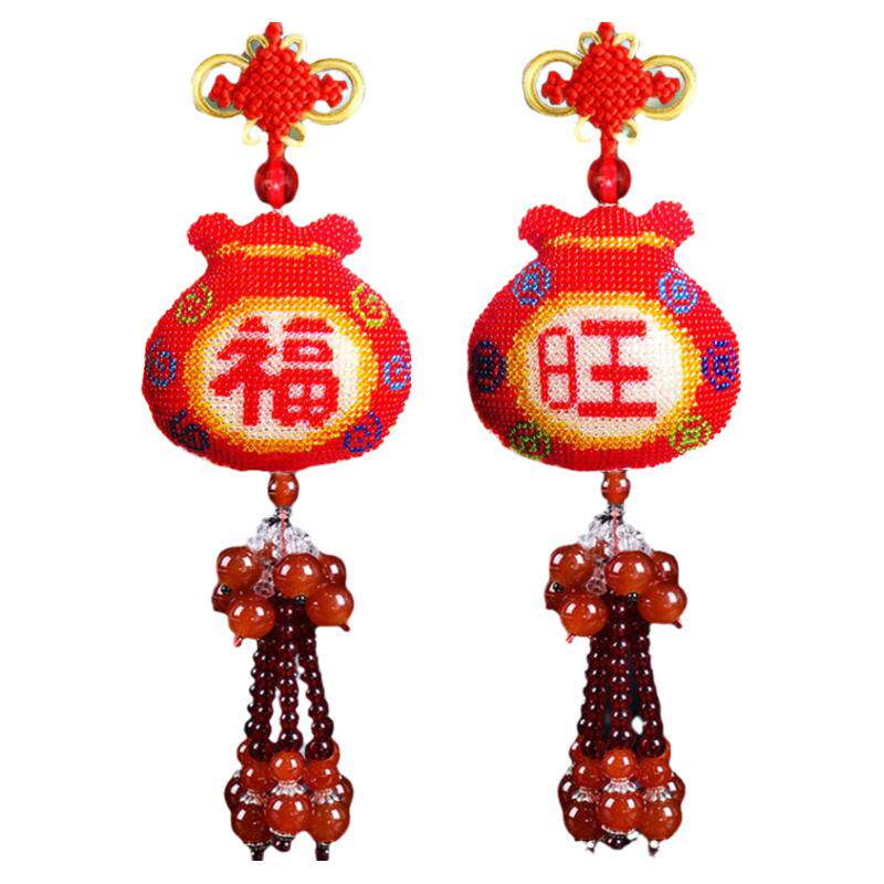 新款精准印花汽车十字绣挂件满珠车挂