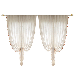 少女公主风纱帘窗帘儿童房女孩卧室可爱多巴胺彩色绒球花边飘窗纱