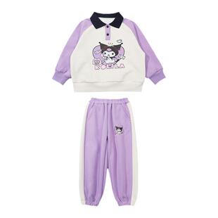 波姆熊女童卫衣套装加绒休闲可爱秋冬新款保暖卡通儿童衣服两件套