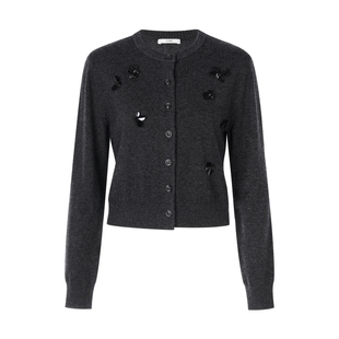 LYNEE【璀璨】精致重工亮片花朵钉珠针织衫女慵懒感羊毛开衫外套