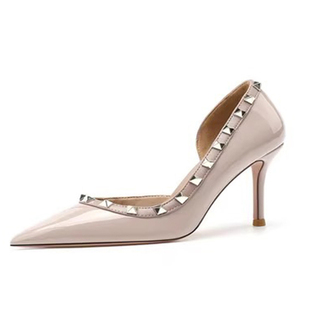 黑色铆钉高跟鞋女2025年夏新款尖头浅口性感细跟气质裸色侧空单鞋