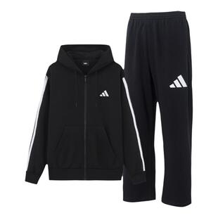 Adidas阿迪达斯男款运动套装黑色长裤外套黑色25春季加绒两件套男