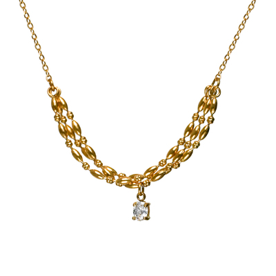 KNA珂娜「金络麦穗」气质微笑锆石吊坠项链钛钢镀18K金多层锁骨链