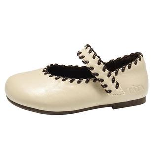 他她童鞋女童小皮鞋2026春季新款儿童玛丽珍鞋配裙子米色公主单鞋