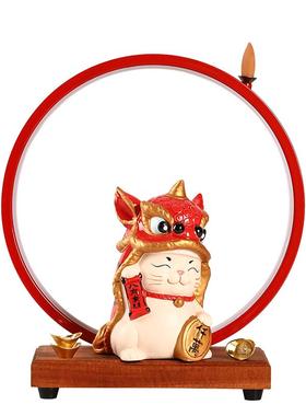 招财猫陶瓷舞狮家居客厅装饰摆件