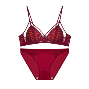 马年本命年红色内衣套装女薄款新娘结婚小胸聚拢挂脖美背法式文胸