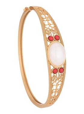 汉服饰配国潮铜镀金镶嵌仿和田玉白玉女复古法金高贵气质手镯手环