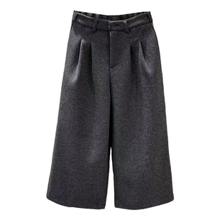 羊绒呢八分阔腿裤女加厚2025冬季新款时尚显瘦小个子百搭休闲裤