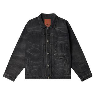 DENHAM春季男士经典复古黑灰色水洗磨破设计短款牛仔夹克外套男款