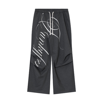 FUNKYFUN 原创手绘Logo涂鸦西装裤先锋设计悬垂阔腿裤暗条纹长裤