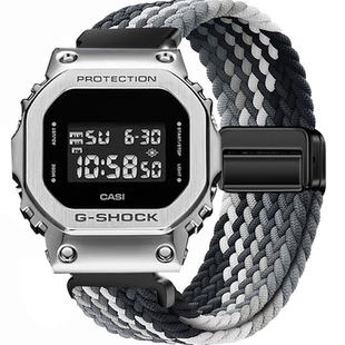 适用卡西欧G-SHOCK小方块GM-5600手表带gm5600磁吸编织透气腕带