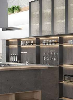 简约现代整体橱柜欧式厨柜创意木橱柜岩板柜台橱柜门开放式一体