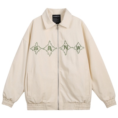 美式刺绣设计感外套女春秋款2024新款春季复古宽松翻领工装夹克潮