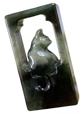天然玉石窗台猫双面雕刻猫咪挂坠岫玉窗猫吊坠厂家花玉猫咪小猫