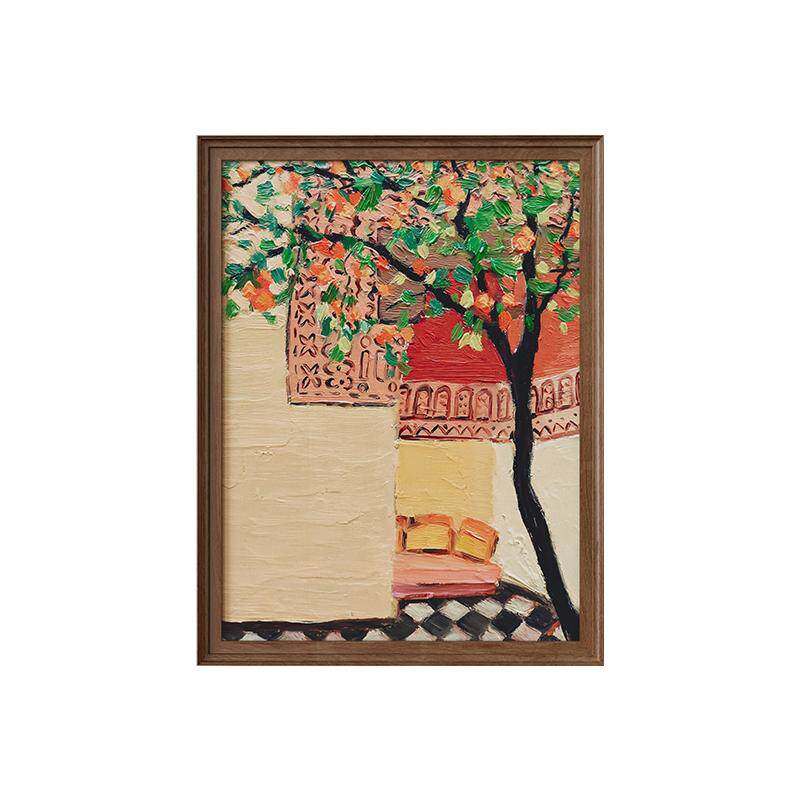 柿柿如意》中古风客厅装饰画复古玄关柜床头挂画小众艺术风景壁画