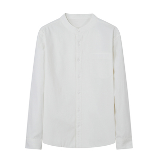 秋冬保暖商务休闲打底加绒加厚长袖白色衬衫男纯棉立领新中式衬衣