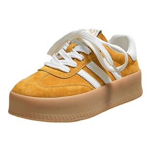 黄色德训鞋女款2025新款春季女式休闲运动厚底内增高百搭小白板鞋