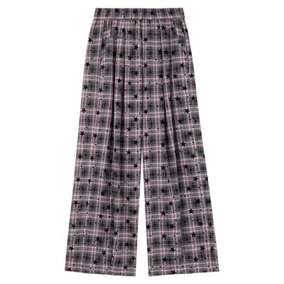 KEIKO复古y2k粉格阔腿休闲裤