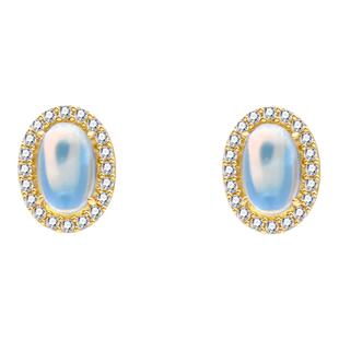 一撇一捺YPYN天光之镜月光石莫桑钻耳钉女K金耳饰椭圆形百搭轻奢