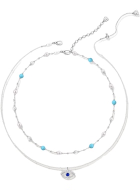 法式蓝色恶魔之眼星空双层项链