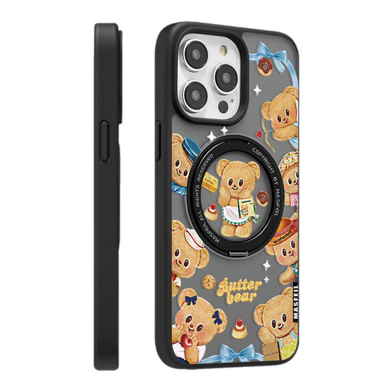 ZHIZHE×小熊甜芯适用苹果17promax手机壳iPhone15pro新款带支架13全包Fo5磁吸支点可爱14高级奢华透黑保护套