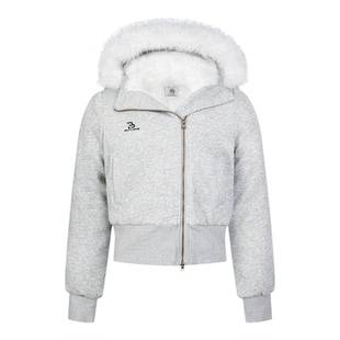 Amoeba美式复古斜拉链可拆卸毛领冬季毛绒内里短款连帽卫衣棉服