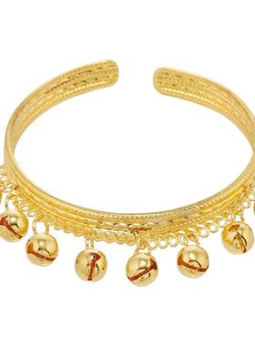 傣族复古民族风铃铛开口金色手镯