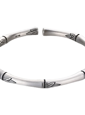 永兴民族风錾刻竹节实心纯银手镯