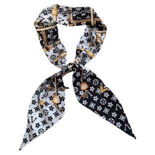 发带网红新款字母斜角丝巾装饰绑发飘带绑包长款腰带领巾女小长条