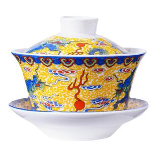 盖碗茶杯茶碗中号茶具青花瓷三才碗陶瓷描金茶杯宫廷风仿古商用单