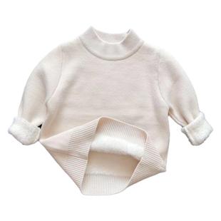 男童一体绒毛衣中童圆领加绒上衣儿童白色打底衫女孩加厚2025冬天