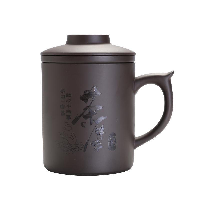 复古刻花紫砂中式紫砂办公茶杯