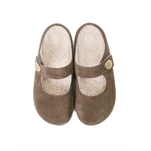 Chio2nd南风 6CM增高真皮加绒勃肯鞋女鞋冬保暖超火一脚蹬厚底鞋