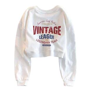 秋季洋气短款卫衣女生2026新款春秋薄款白色长袖高腰短小个子上衣