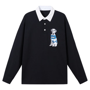PSO Brand男装女装假两件撞色领可爱斑点狗针织长袖POLO衫上衣
