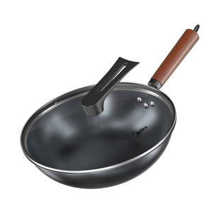 美的凹面电磁炉专用炒锅无涂层燃气灶电磁炉通用精铁炒锅家用