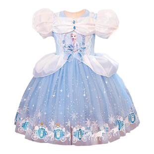 爱莎公主裙夏款女儿童冰雪连衣裙女童发光沙裙子宝宝艾莎夏装礼服