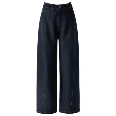 春四季丹宁蓝仿牛仔加绒阔腿裤女