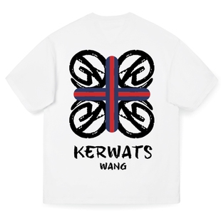 KERWATS可维斯品牌大码男女情侣无性别红白条纹印花落肩短袖t恤
