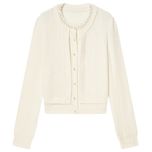 Goodland美地假两件钉珠法式针织开衫女2025冬新款LC35506350