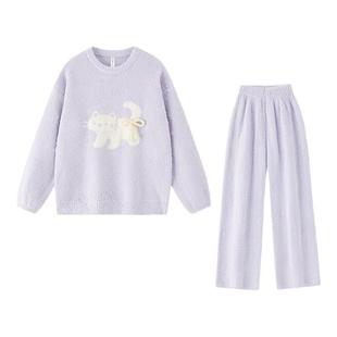 半边绒睡衣女款2025新款冬高级感冬季珊瑚绒绒加绒加厚秋冬家居服