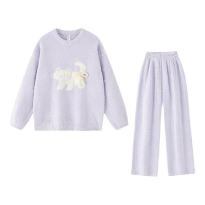BE新品猫咪半边绒睡衣女冬