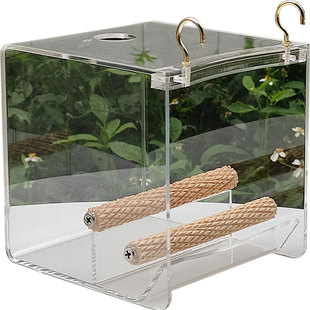 防溅食盒防撒防洒亚克力饲料盒鸟食罐鹦鹉八哥鸟笼防甩自动喂食器